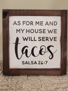 Hand Crafted White and Brown 'Tacos' Rustic Wall Sign